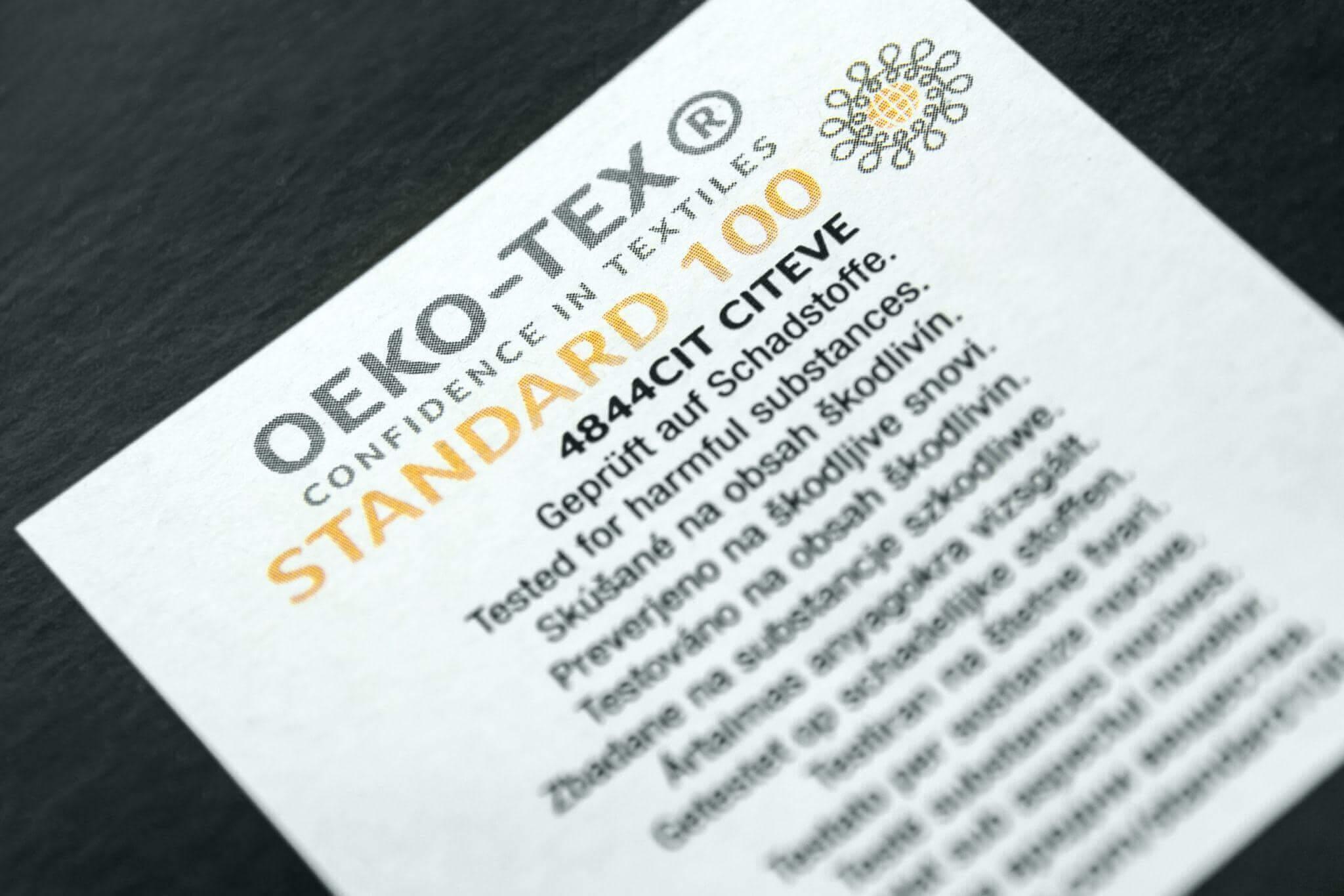 Rótulo de certificação Oeko-Tex® Standard 100.